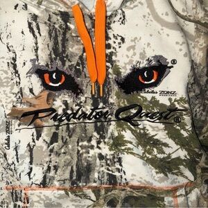 Cabelas Zonz Hoodie Adult Size S White Green Camo Predator Quest Pullover Pocket